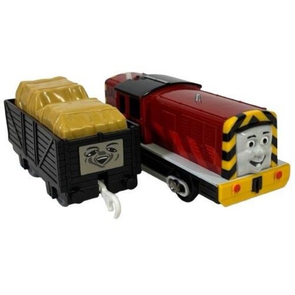 Thomas TOMY Trackmaster Salty VIDEO Train + Black Troublesome Truck w/ Cargo Car - Picture 2 of 16